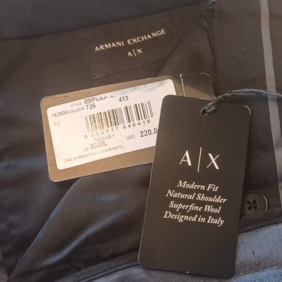 NEW $260 Armani Exchange Men's Steele Blue Modern Fit Flat Front Solid Dress 30L - Picture 10 of 11